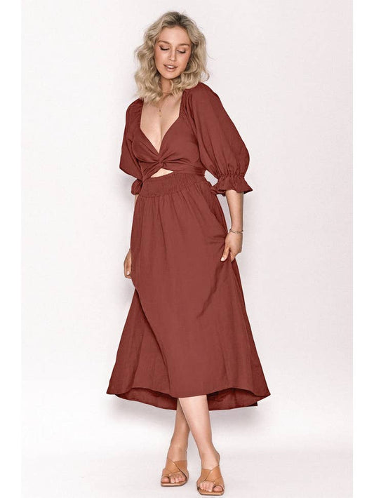 Puff Sleeve Dress - Rust