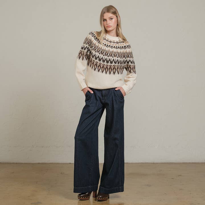Nordic Pattern Knit Sweater - Ivory Mix
