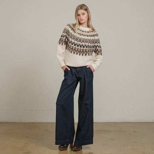 Nordic Pattern Knit Sweater - Ivory Mix