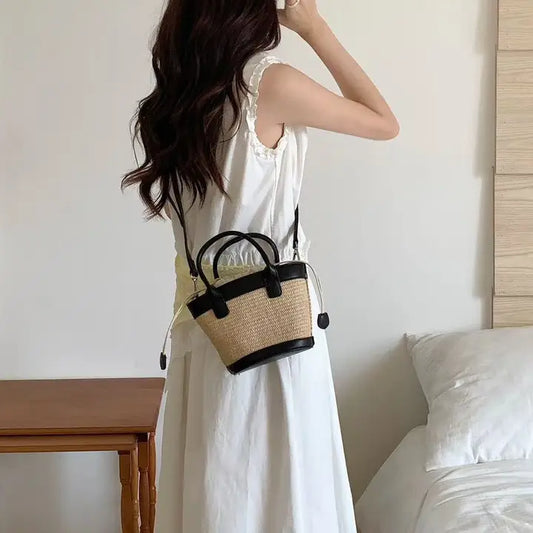 Mini Straw Tote - Black