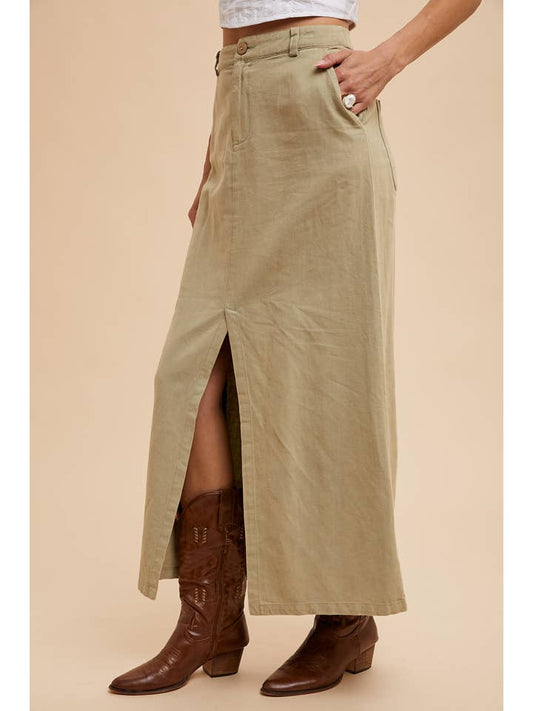 Split Seam Maxi Skirt - Dusty Olive