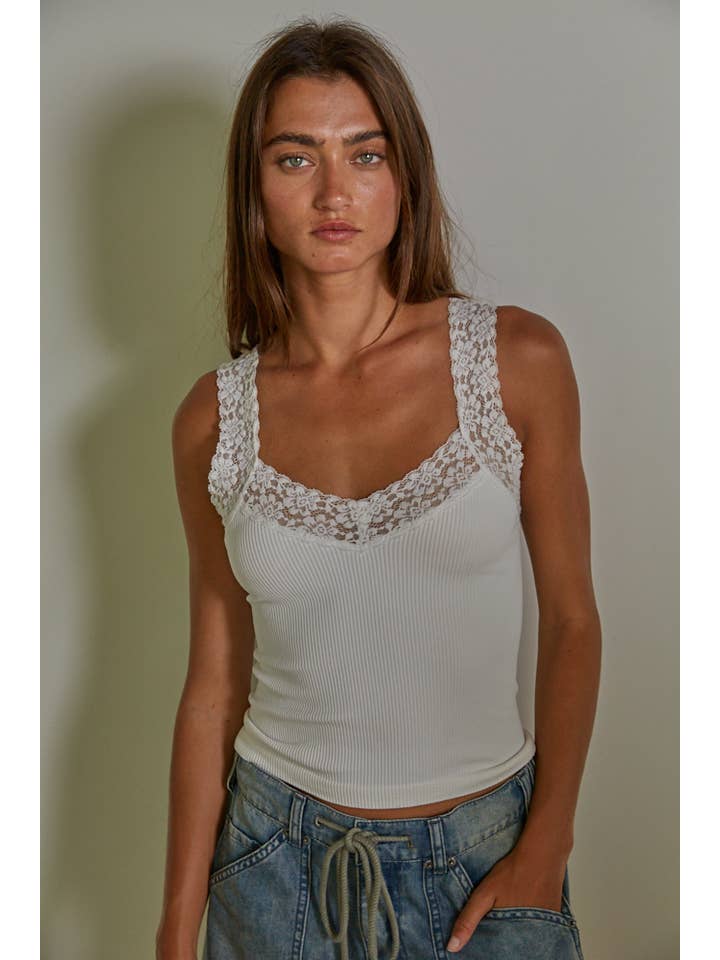 Fallen For Lace Tank - White