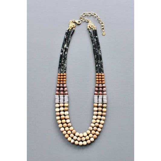 Triple Strand Gemstone and Glass Necklace
