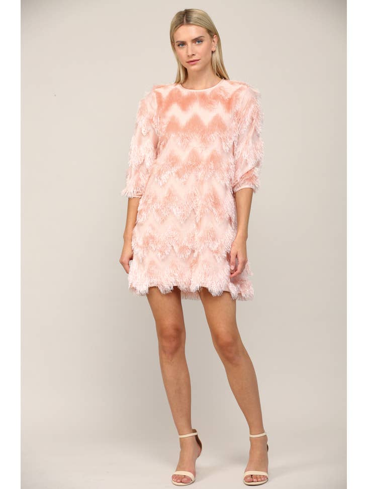 Fringe Chevron Dress - Blush