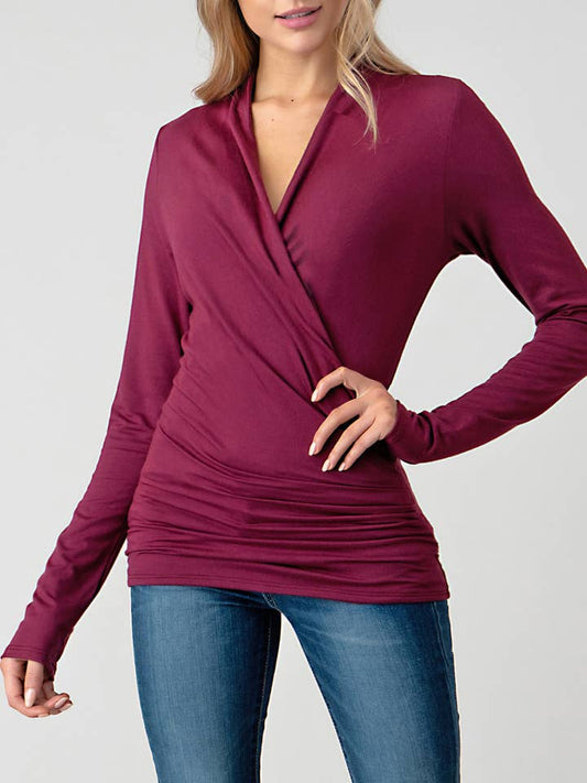 Long Sleeve Wrap Style Top - Apple Wine