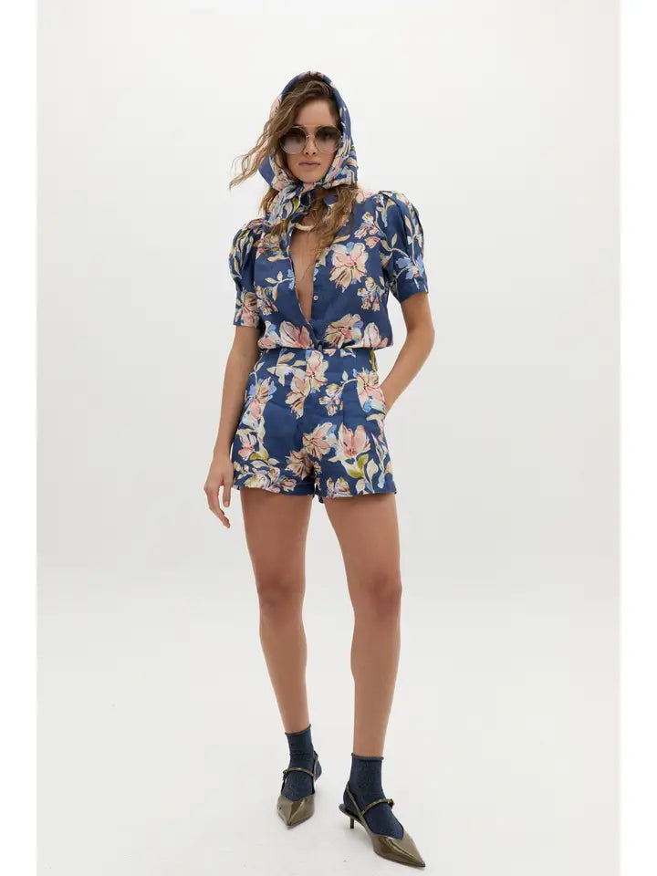 Athina Linen Shirt - Blue Poppy