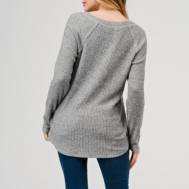 Waffle Knit Long Sleeve - Heather Grey