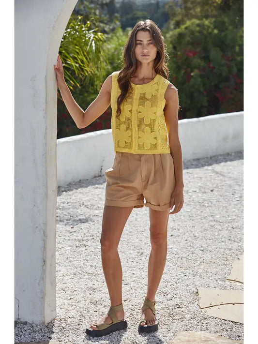 Floral Crochet Vest Top - Yellow