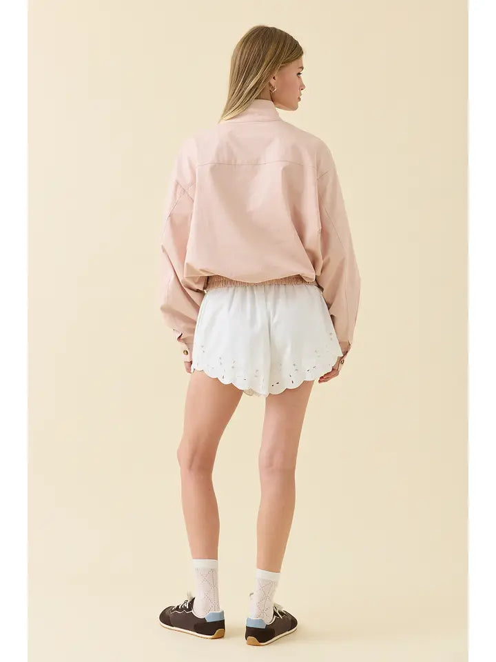 Stand Collar Zip Jacket - Light Pink