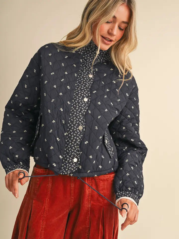 Quilted Floral Jacket - Navy Floral