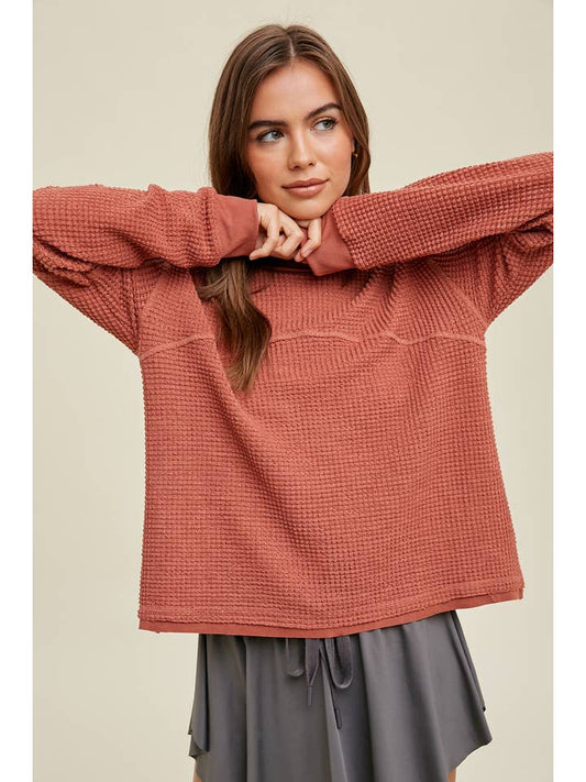 Waffle Knit Pullover - Ginger