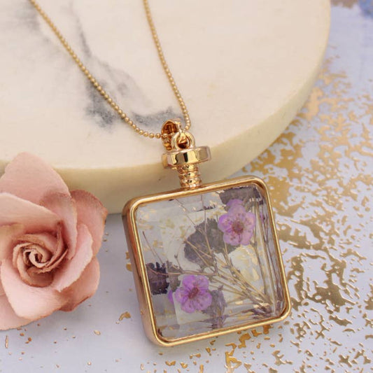 Dried Floral Necklace - Purple Bottle