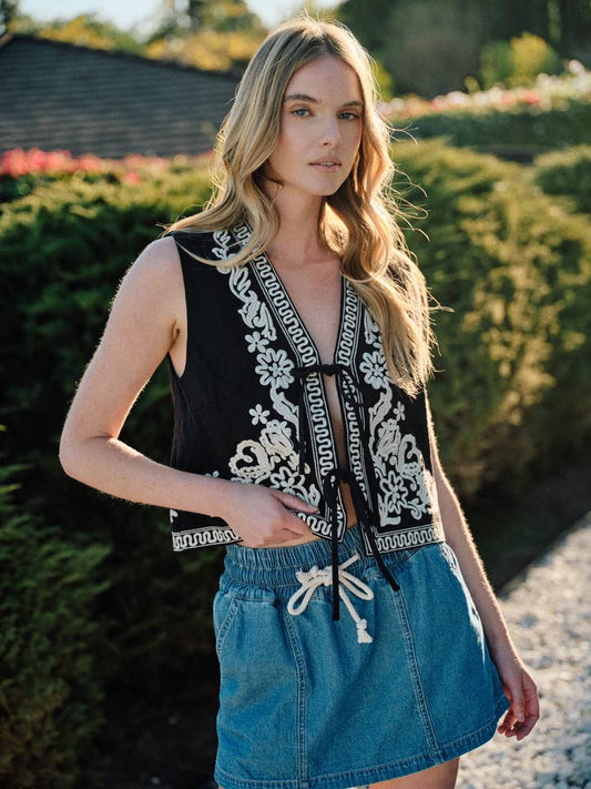 Embroidered Vest - Black