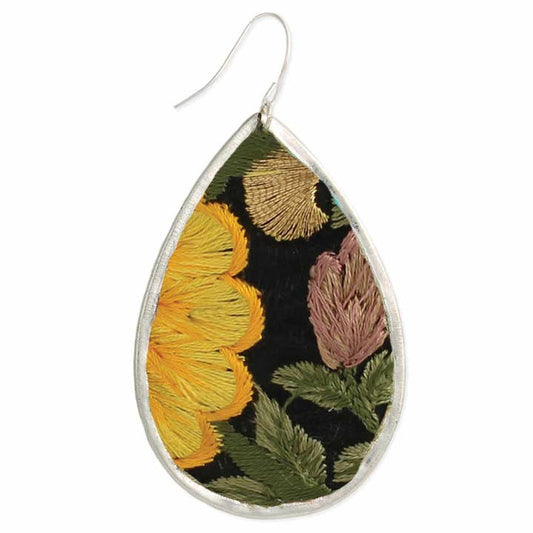 Embroidered Earrings - Yellow Flower