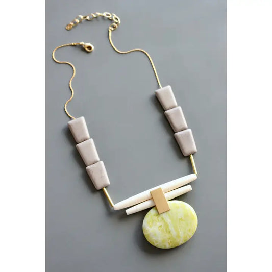 Lemon Jade and Gray Pendant Necklace
