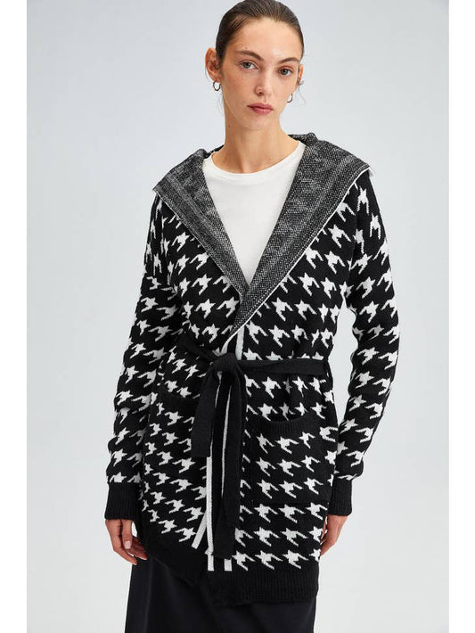 Houndstooth Hoodie Cardigan