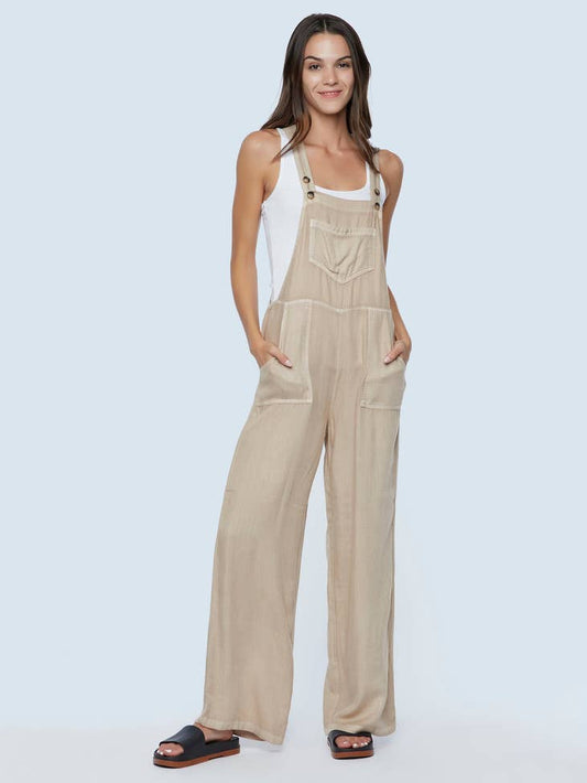 Flow Wide-Leg Overalls - Taupe Denim