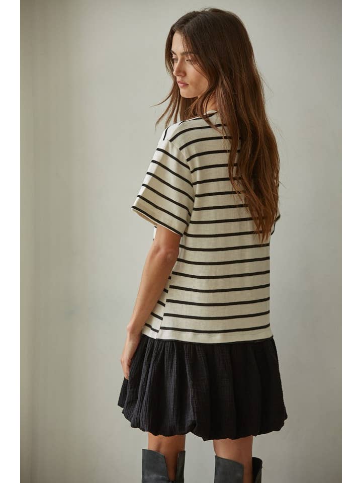 Striped Mini Bubble Dress - Ivory