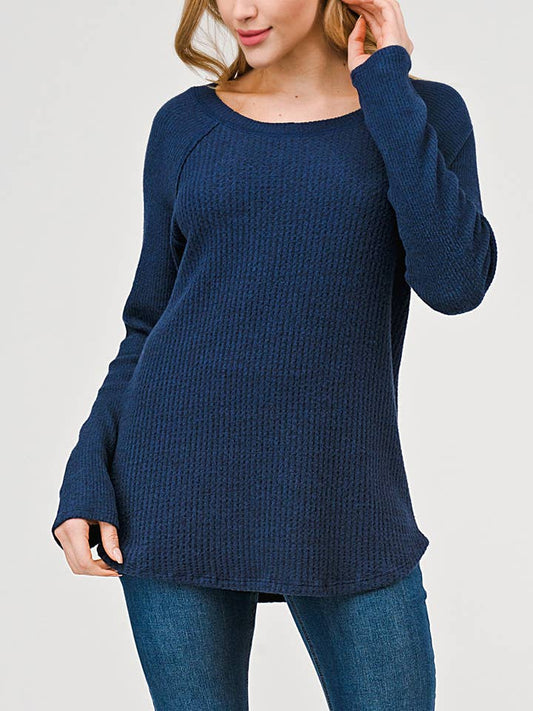 Waffle Knit Long Sleeve - Navy