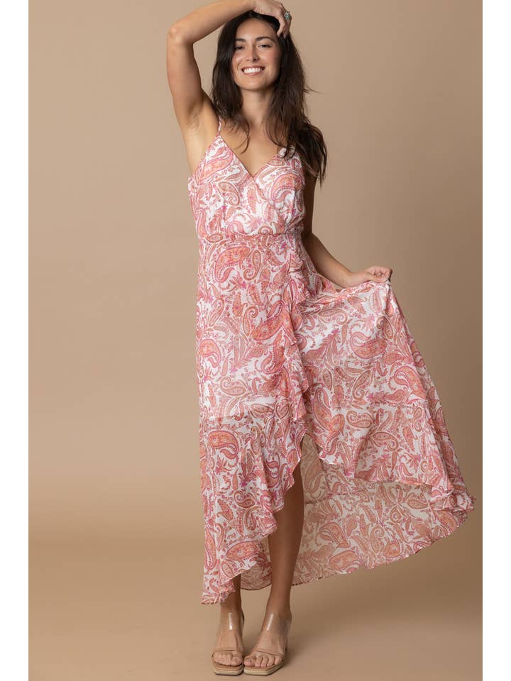 Paisley Midi Dress - Peach Multi Color