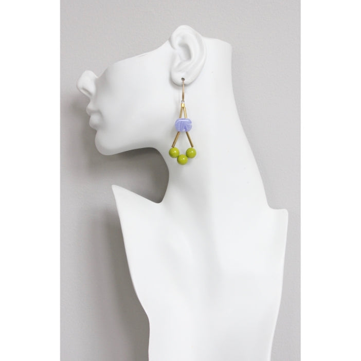 Geometric Lavender and Moss Green Earrings