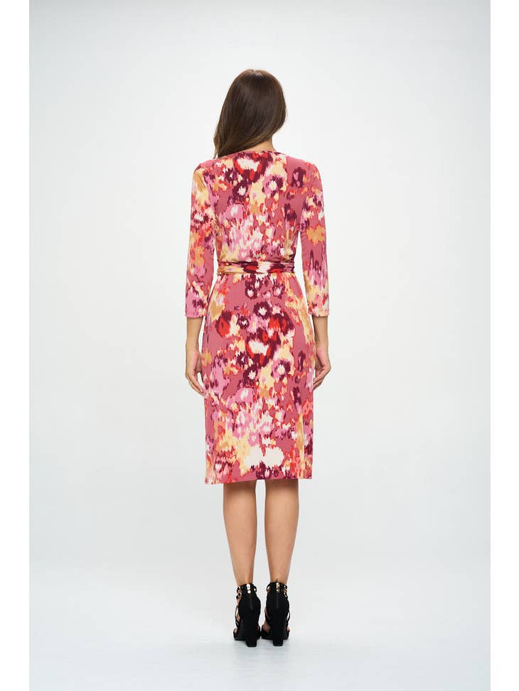 Abstract Print V Neck Wrap Dress - Sienna