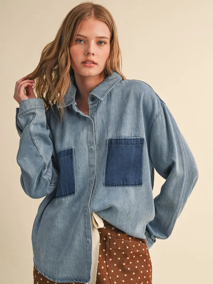 Colorblock Button Down - Denim