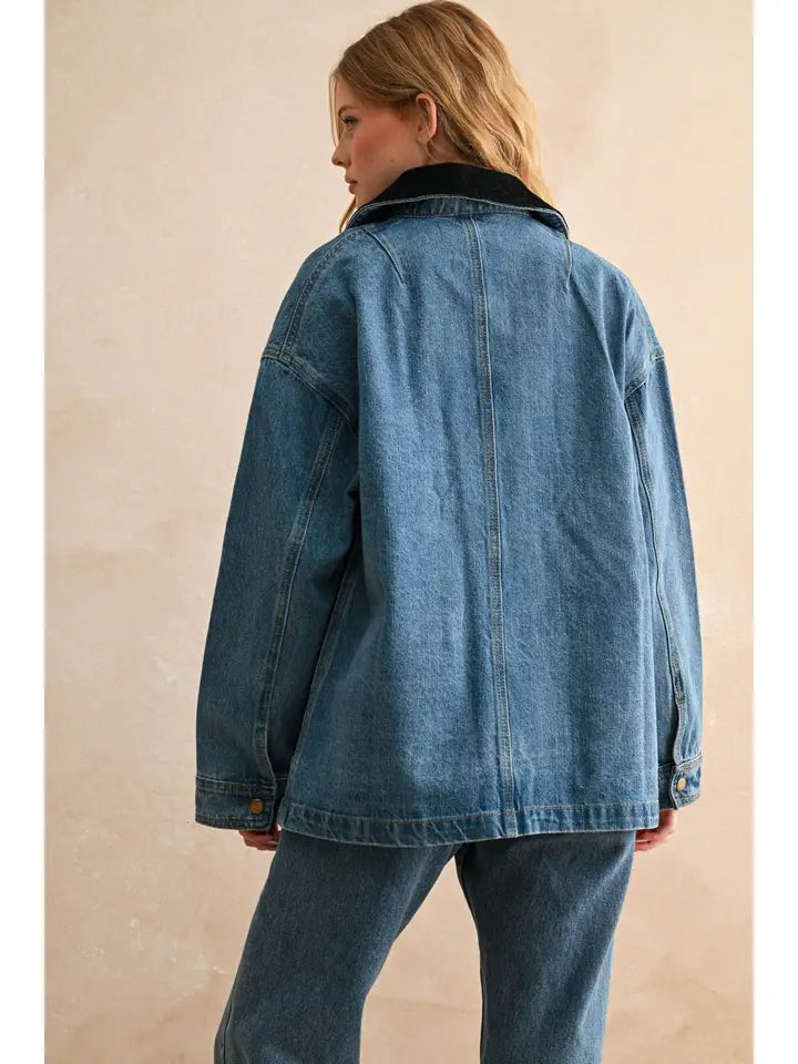 Corduroy Collar Utility Jacket - Denim