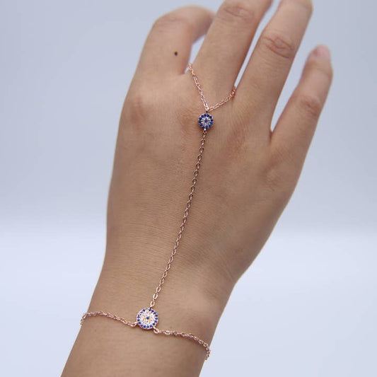 Evil Eye Hand Chain Bracelet - Rose Gold