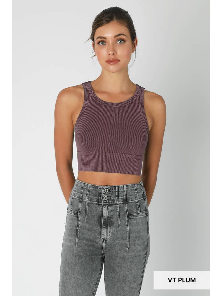 Chevron Highneck Crop Top - Vintage Plum