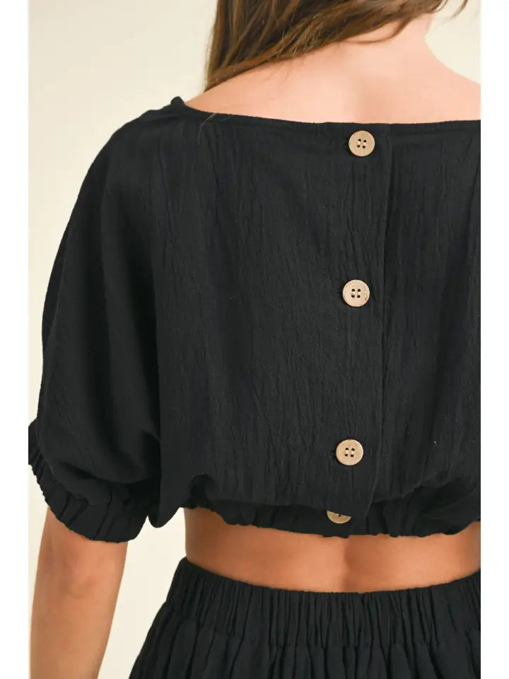 Boat Neck Crop Top - Black