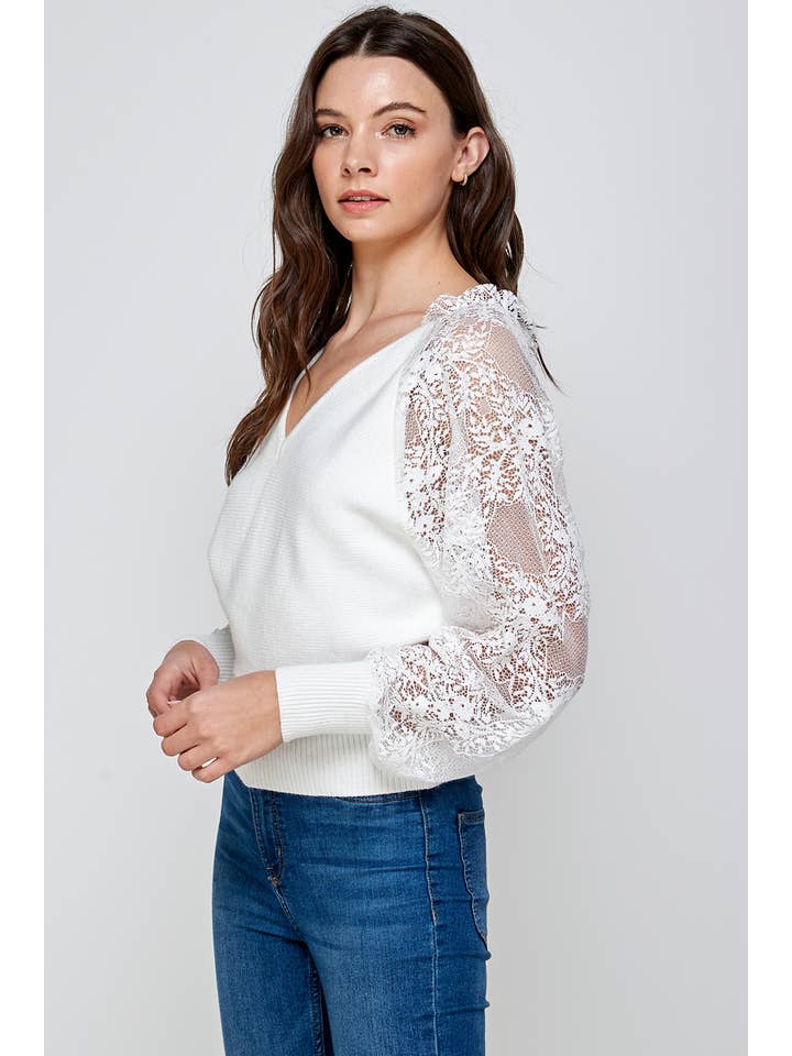 Lace Detail Sweater - White