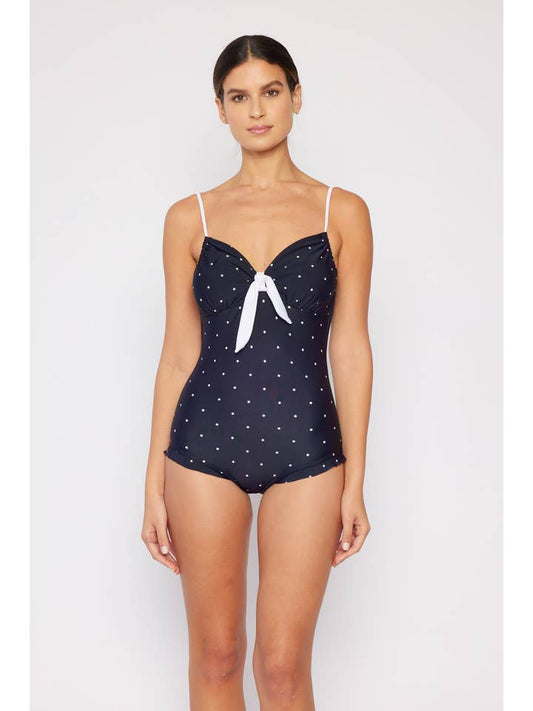 Retro Ruffle Swimsuit - Black Dot