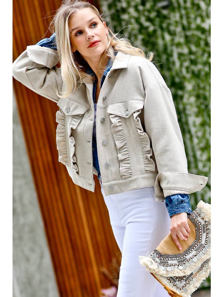 Ruffle Pocket Jacket - Taupe