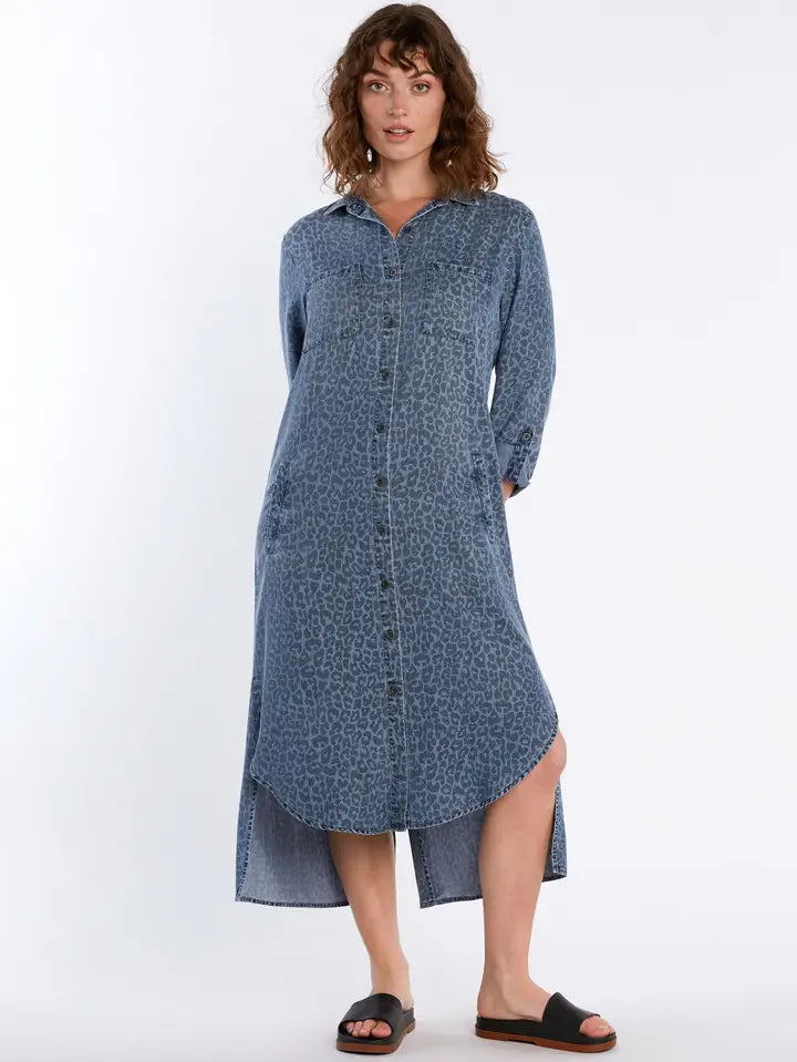 Chill Out Shirtdress - Denim Leopard