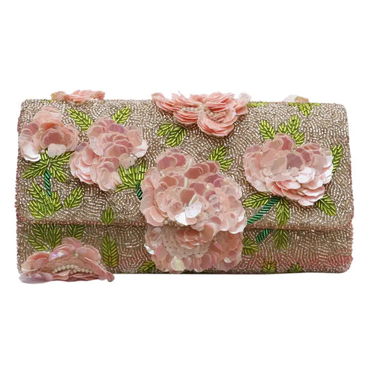 Floral Beaded Clutch - Blush