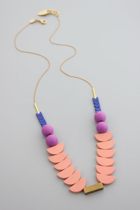 Coral Purple and Blue Chain Necklace