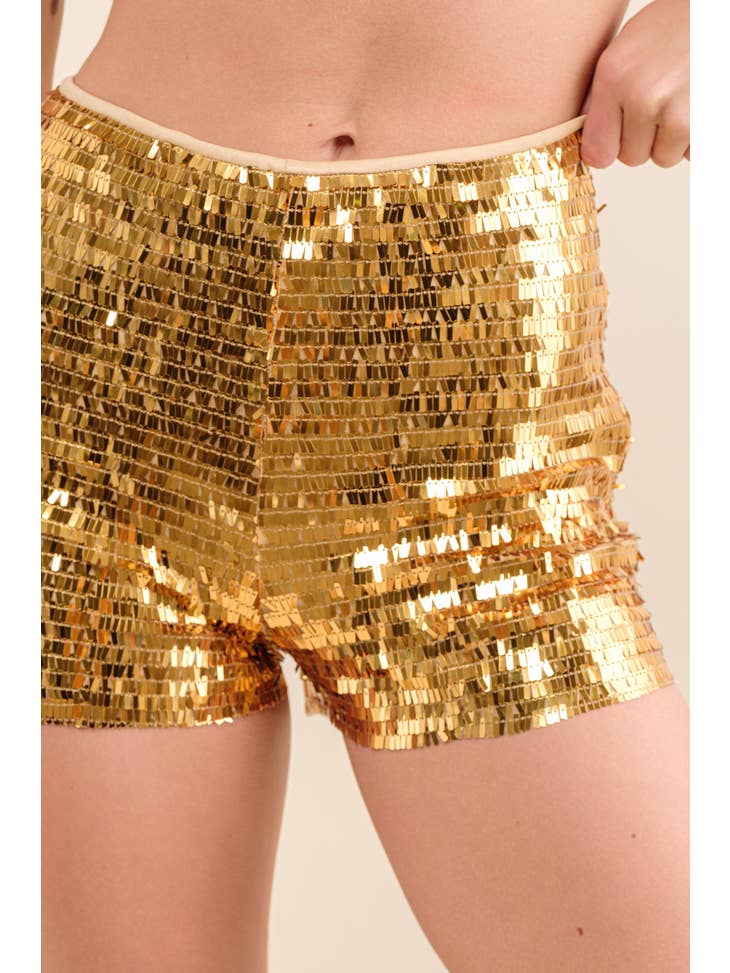 Sequin Fitted Hot Pants - Gold