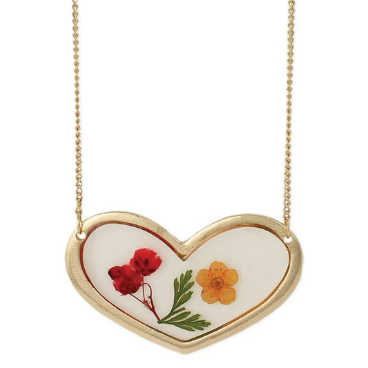 Dried Floral Necklace - Cottage Floral Large Heart