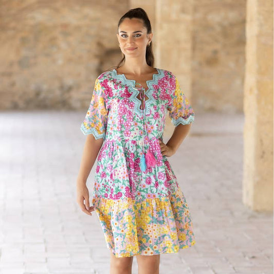 Notched Neckline Floral Dress