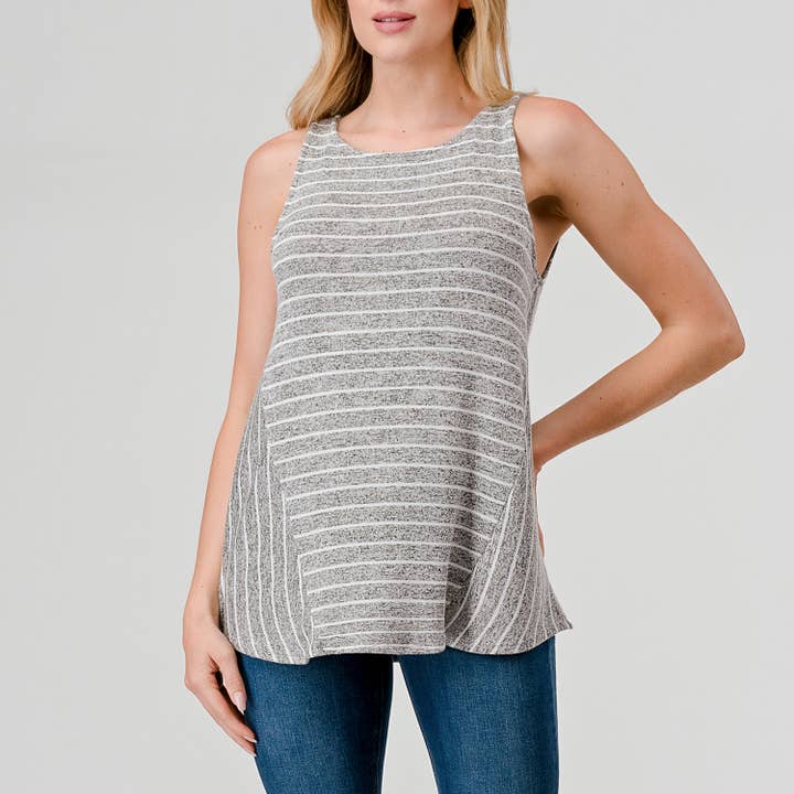 Stripe Tank Top - Heather Grey/White