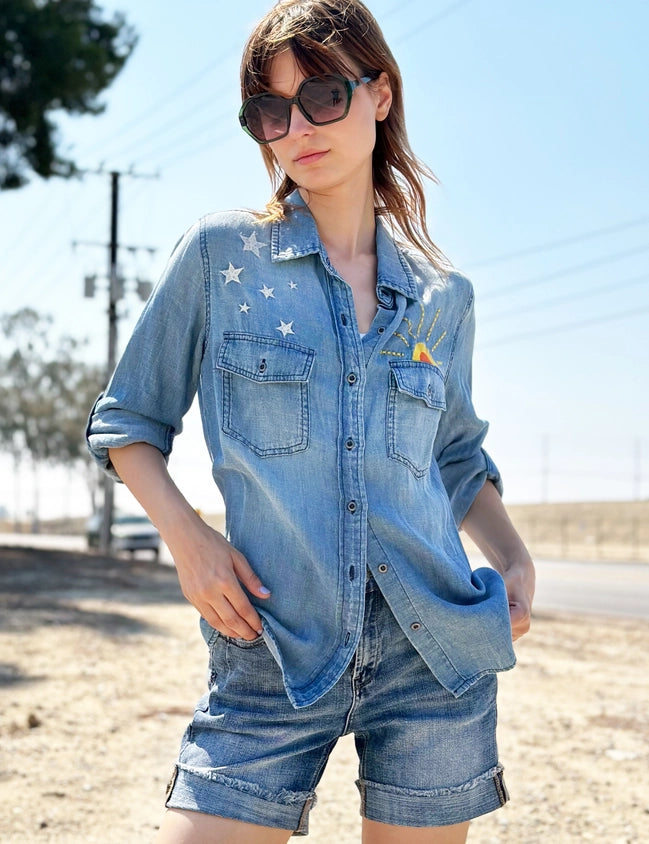 Embroidered Shirt - Hello Sunshine Blue