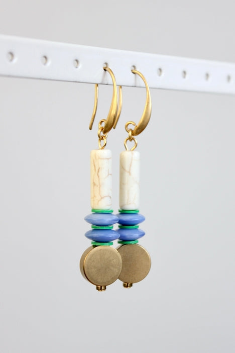 White Kelly Green and Lavender Earrings