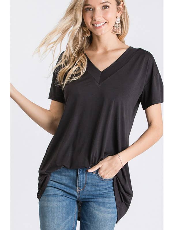 V-Neck Tunic Tee- Black