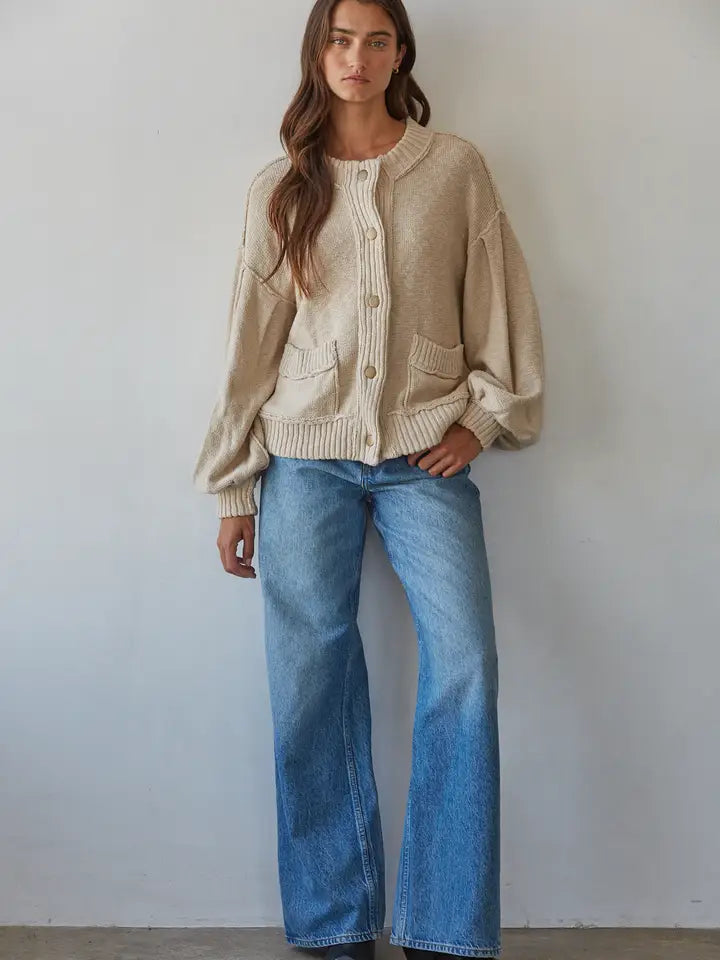 Balloon Long Sleeve Cardigan - Sand
