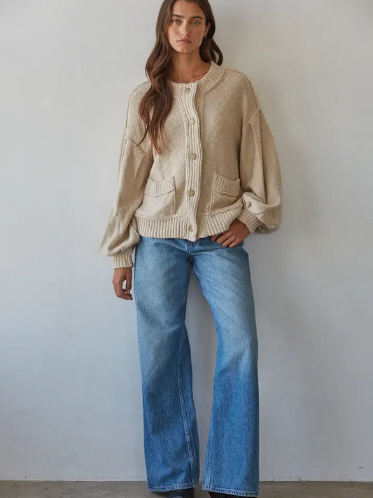 Balloon Long Sleeve Cardigan - Sand