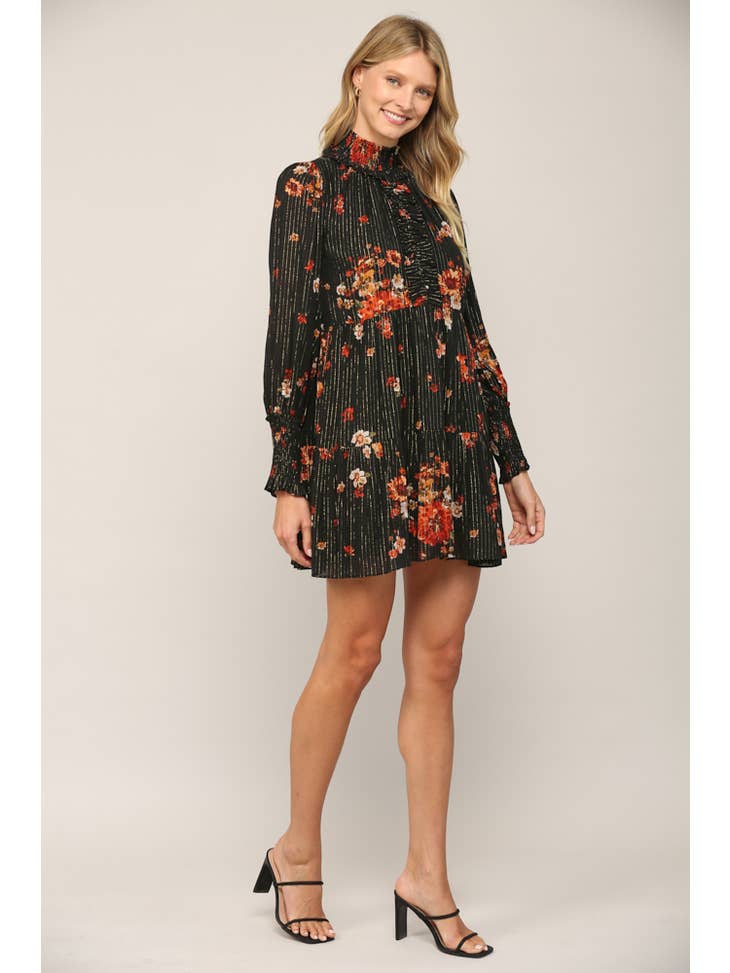 Smocked Neck Floral Dress