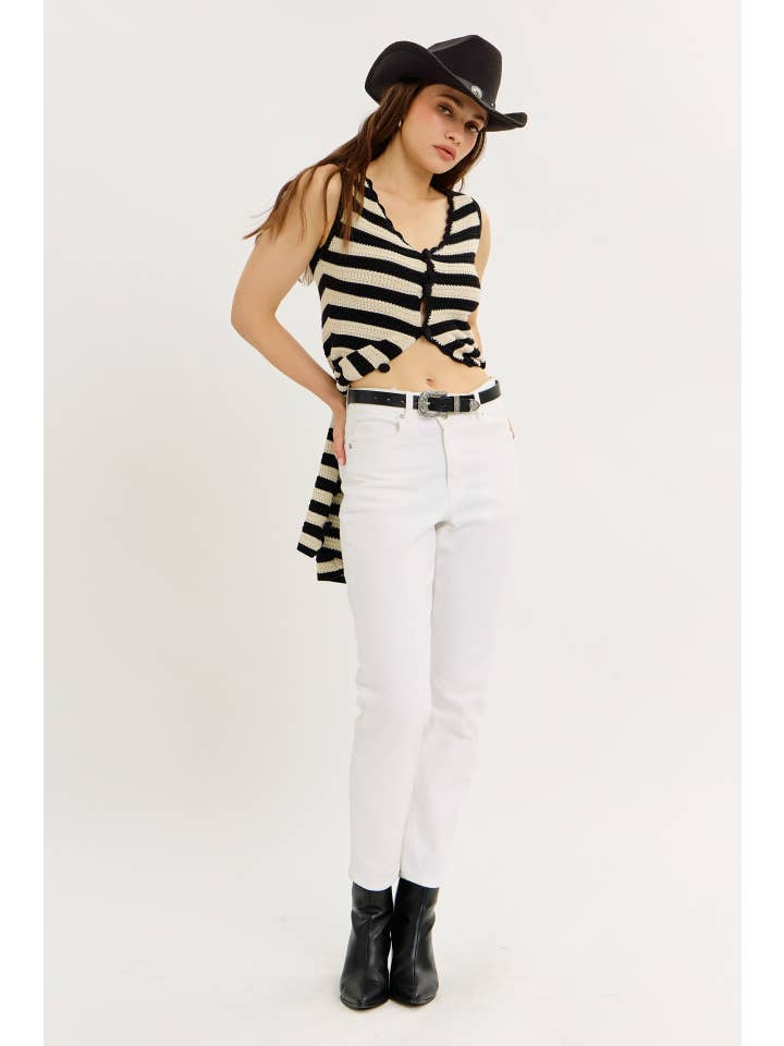Striped Crochet Mini Dress - Natural/Black