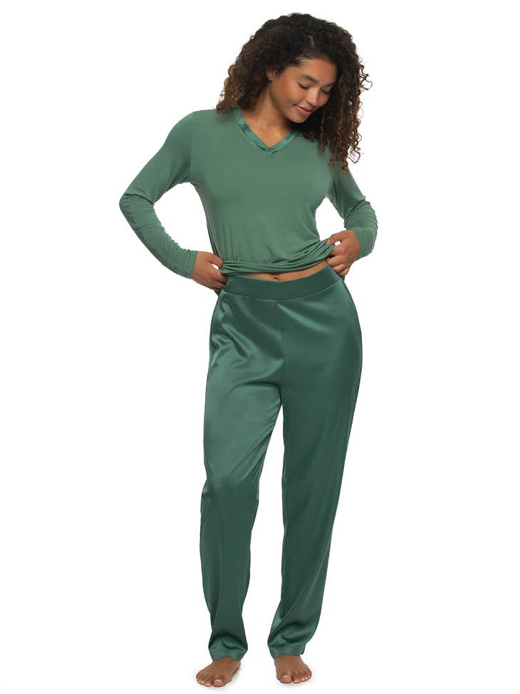 Elysees Tapered Pant Pajama Set - Dark Forest