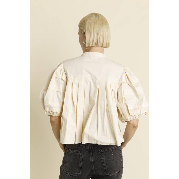 Pleated Pintuck Blouse - Eggshell